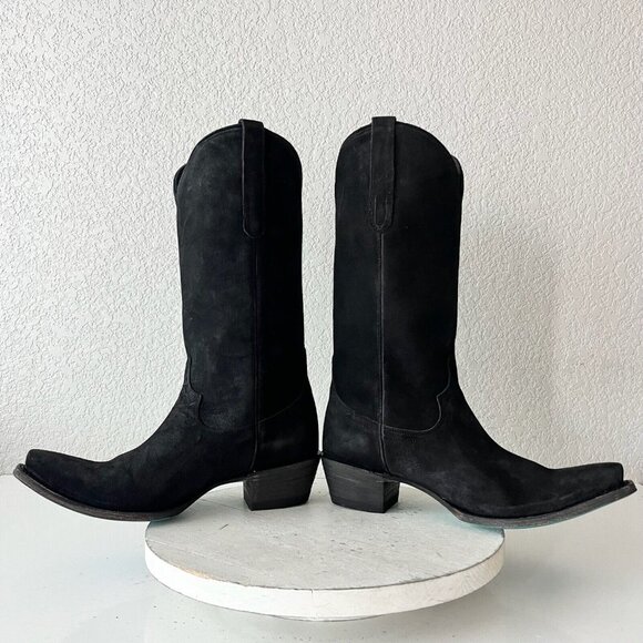 Lane EMMA JANE Womens Cowboy Boots 9 Black Suede Western Cowgirl Mid Calf Tall - Picture 9 of 13